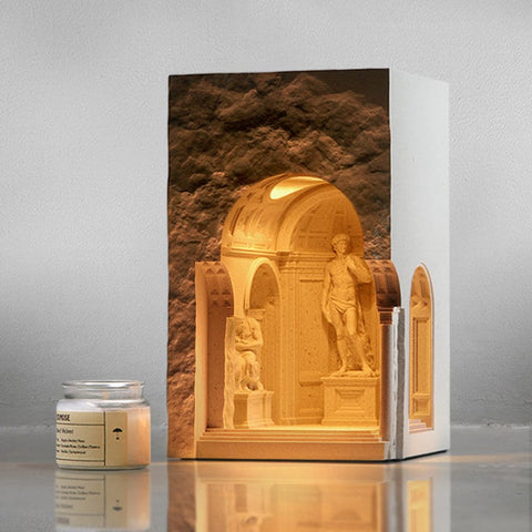 David sculpture / ambient light / museum / concrete building / aromatherapy / melting wax lamp